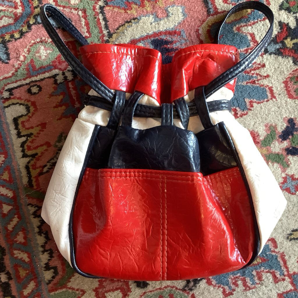 Vtg Red White and Blue Leather Handbag