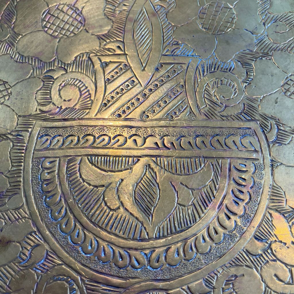 Vintage Etched Brass Tray 18"