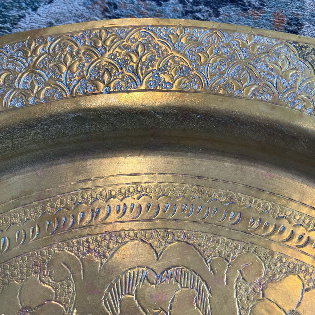 Vintage Etched Brass Tray 18"