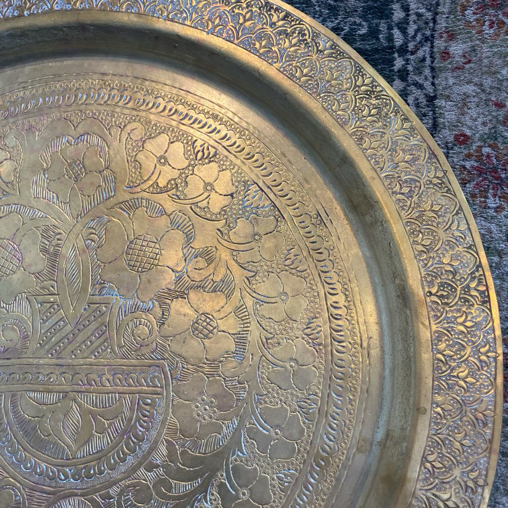 Vintage Etched Brass Tray 18"