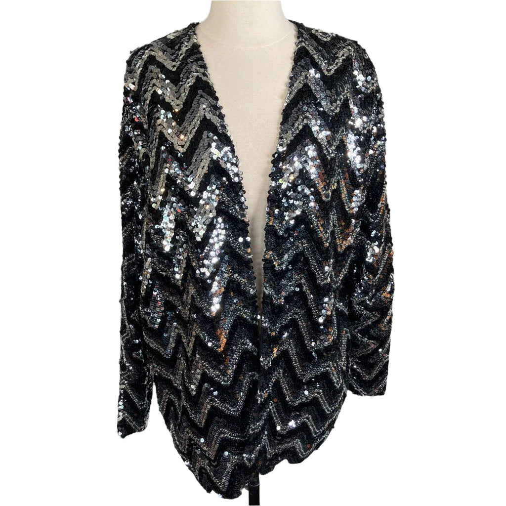1980s Oversized Black and Silver Sequins Jacket