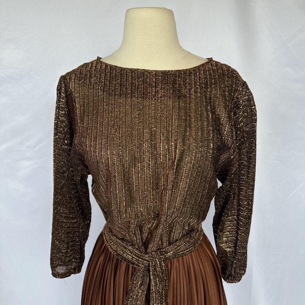 60s R&K Bronze & Gold Party Dress Union Made in USA