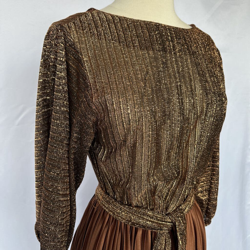 60s R&K Bronze & Gold Party Dress Union Made in USA