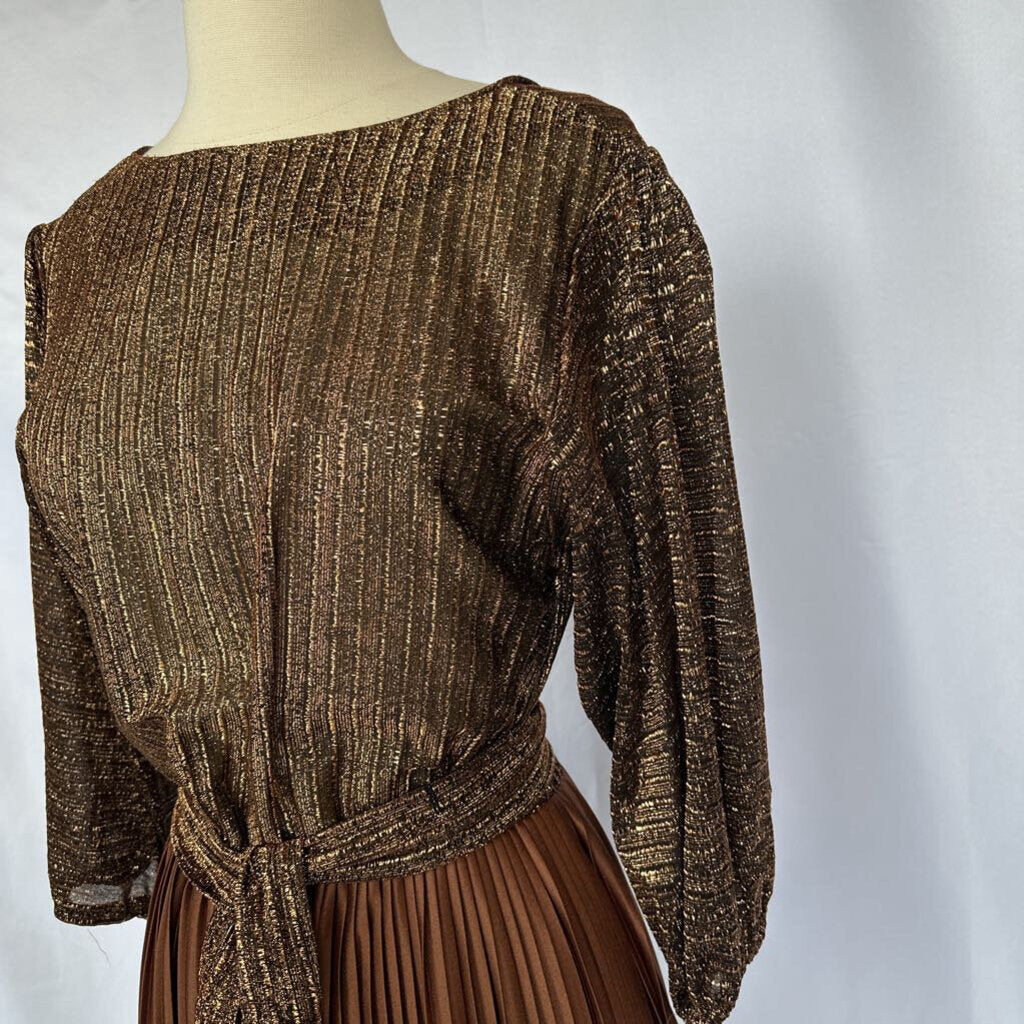 60s R&K Bronze & Gold Party Dress Union Made in USA