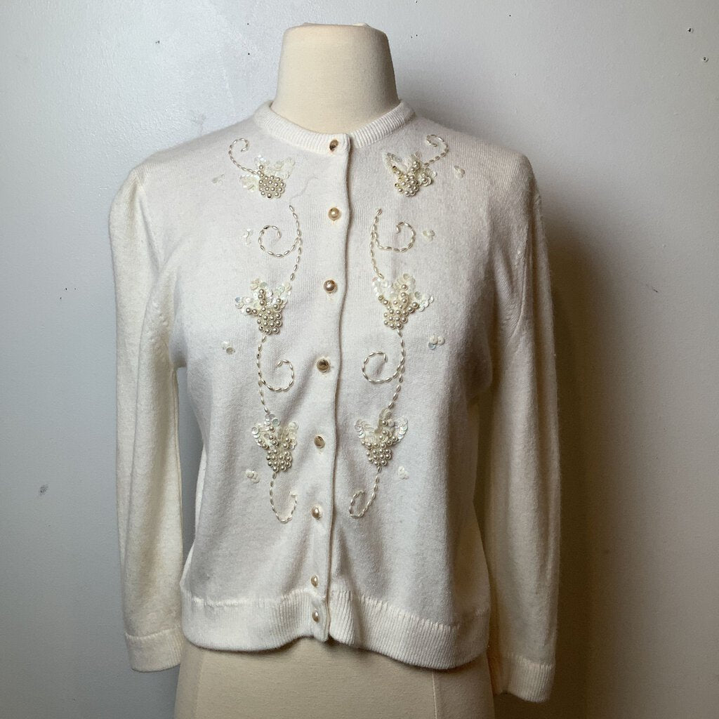 1960s White Beaded Cardigan