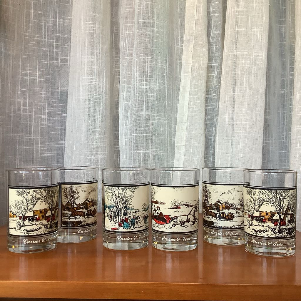 Vintage Currier and Ives Glasses Set of 6