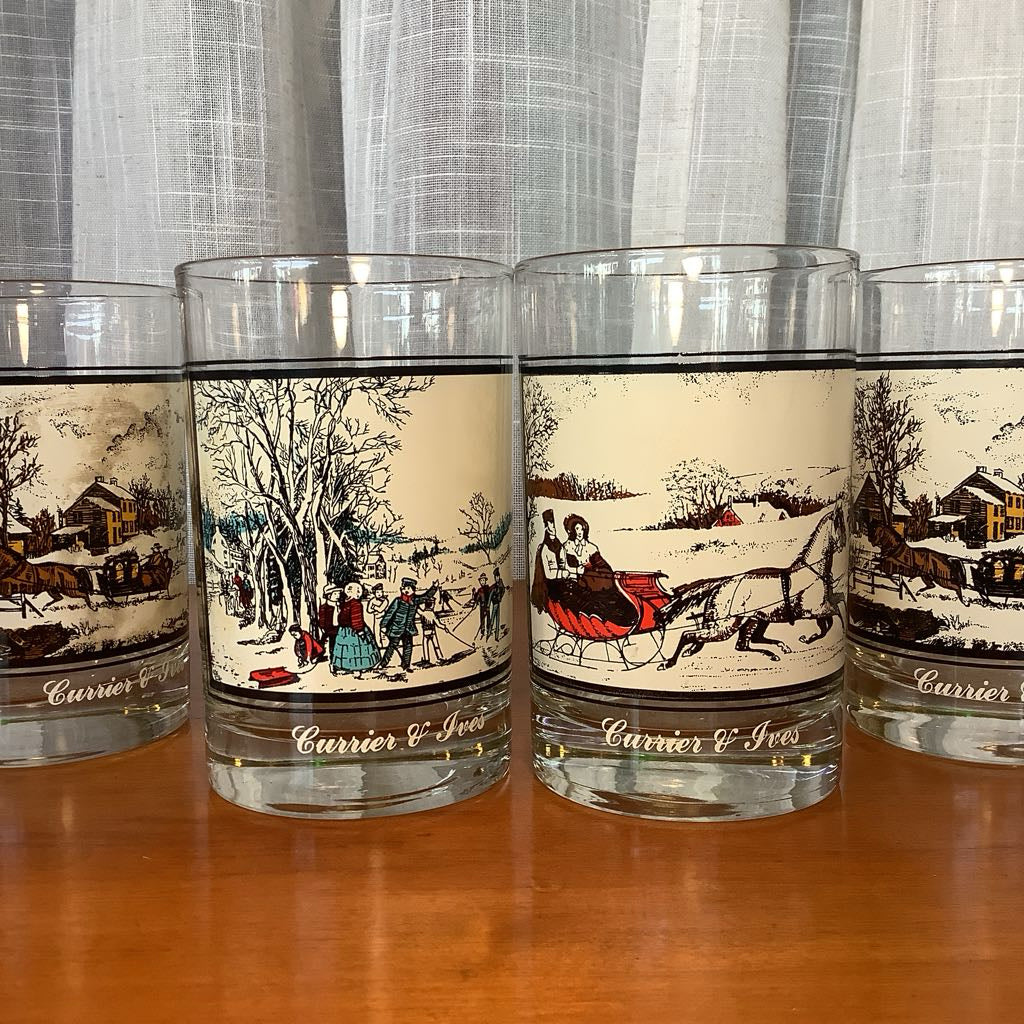 Vintage Currier and Ives Glasses Set of 6