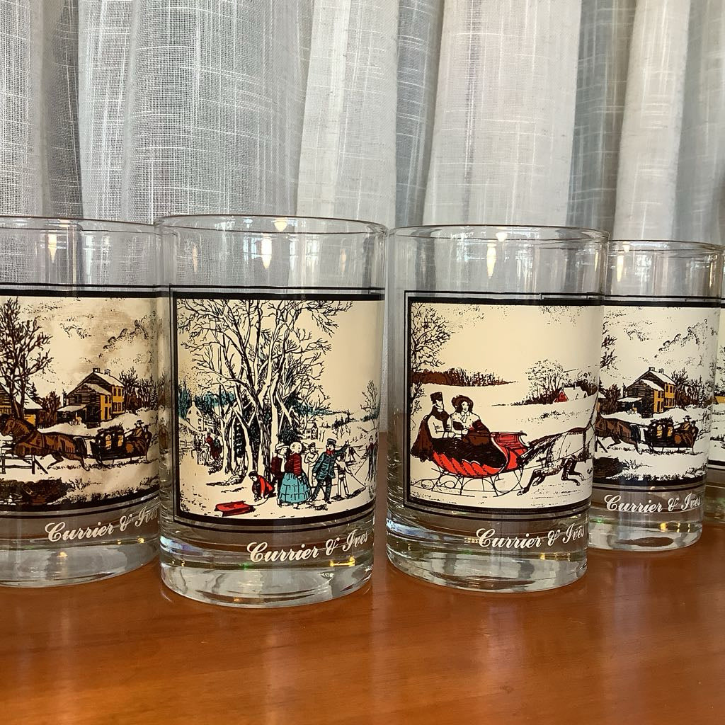 Vintage Currier and Ives Glasses Set of 6