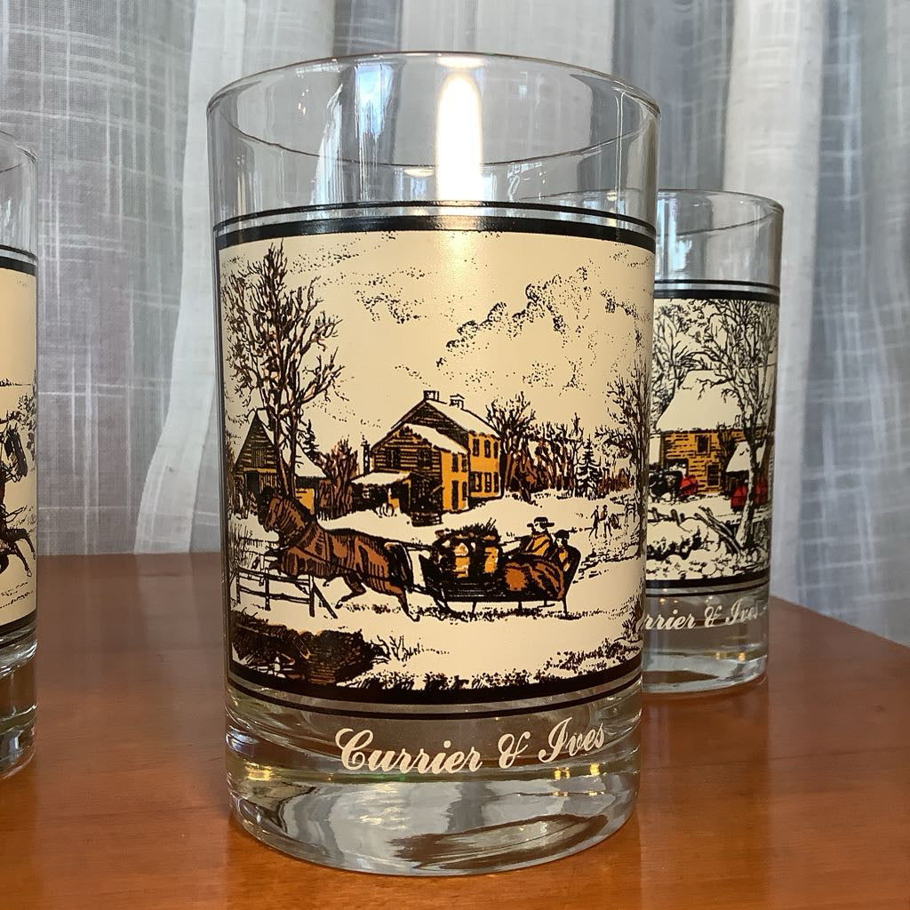 Vintage Currier and Ives Glasses Set of 6
