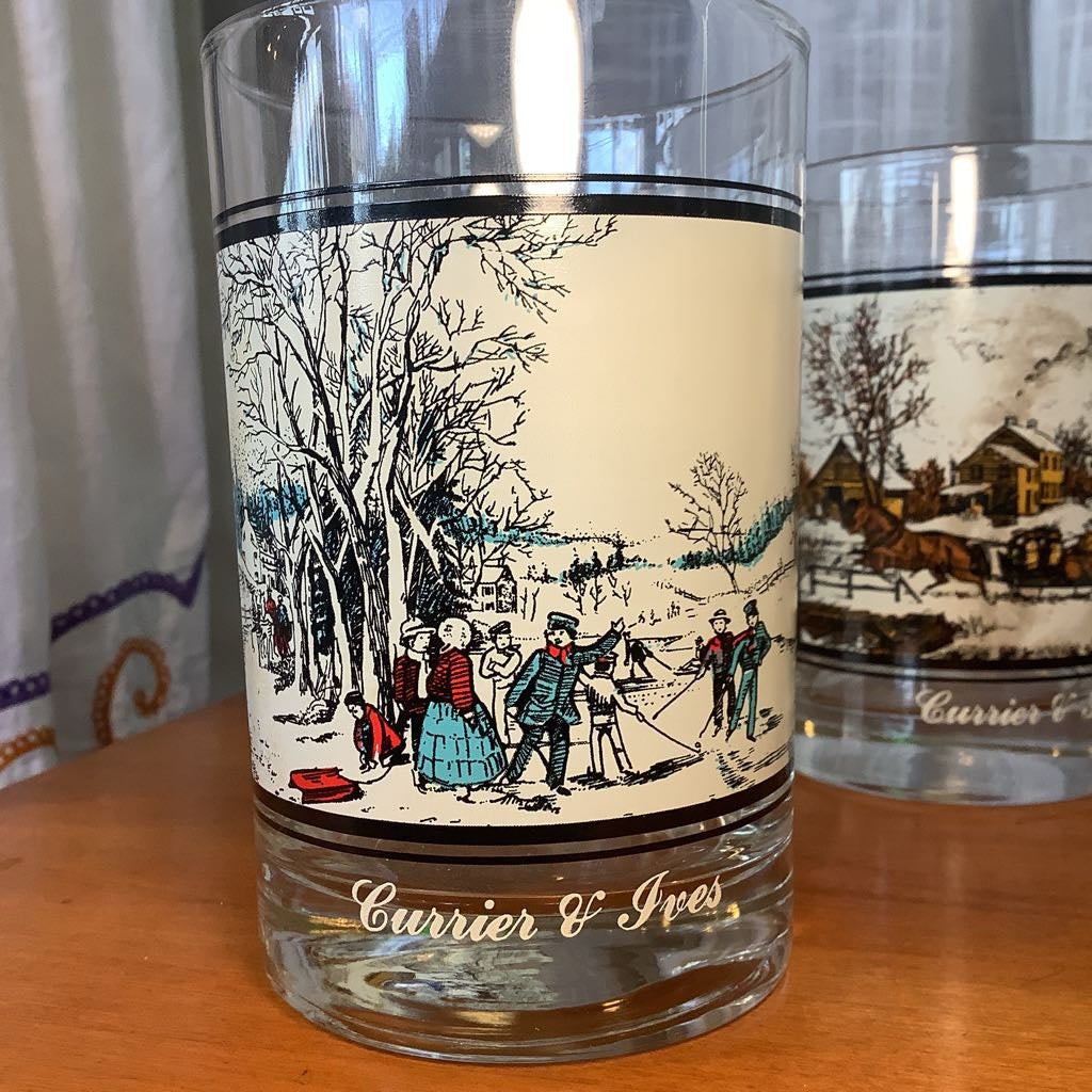 Vintage Currier and Ives Glasses Set of 6