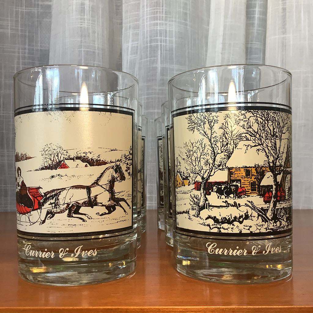 Vintage Currier and Ives Glasses Set of 6