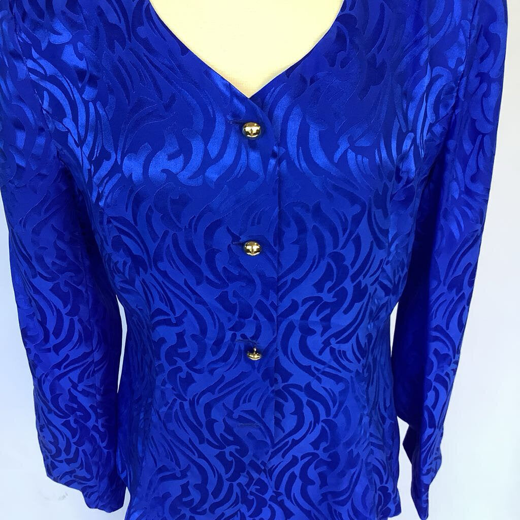 1990s 2 Piece Electric Blue, Silk Skirt Set