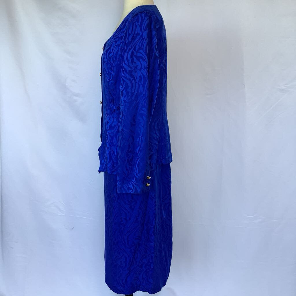 1990s 2 Piece Electric Blue, Silk Skirt Set