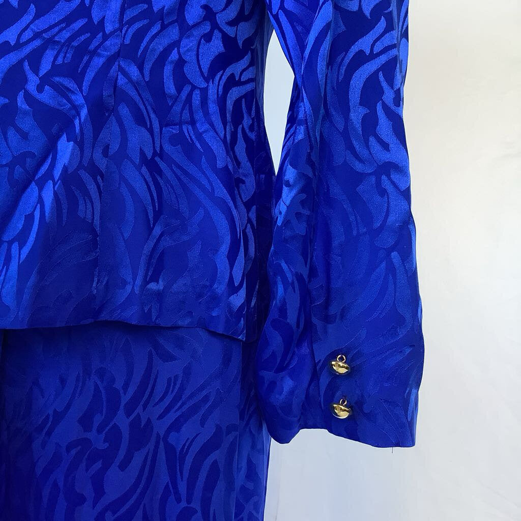 1990s 2 Piece Electric Blue, Silk Skirt Set