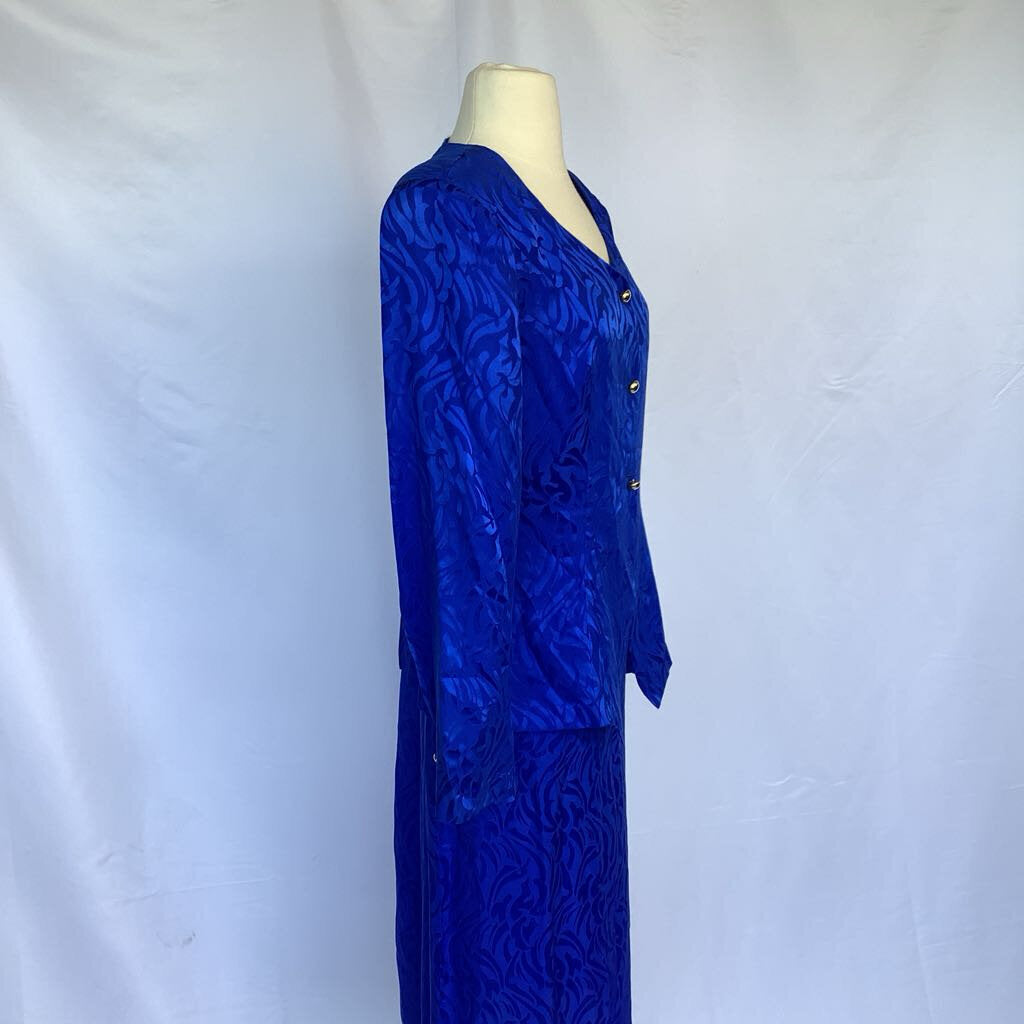 1990s 2 Piece Electric Blue, Silk Skirt Set