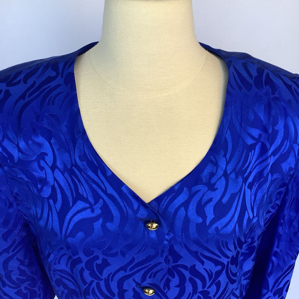 1990s 2 Piece Electric Blue, Silk Skirt Set