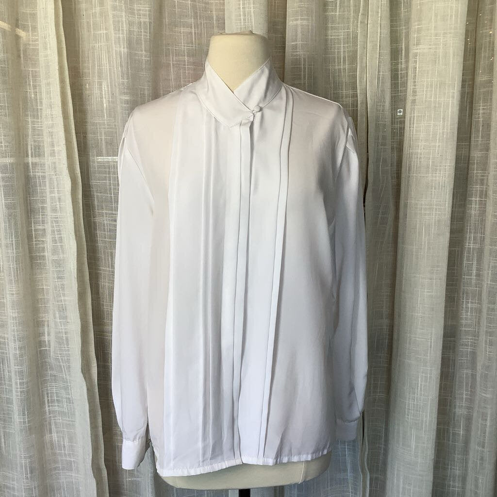 90s Sheer White Marlis Blouse with V Shaped Neck