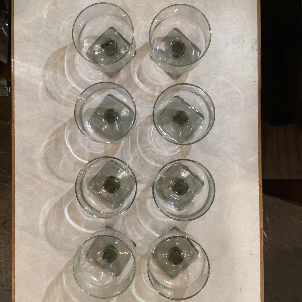 Vintage Mid Century Modern Set of 8 Coupe Glasses w Square Base