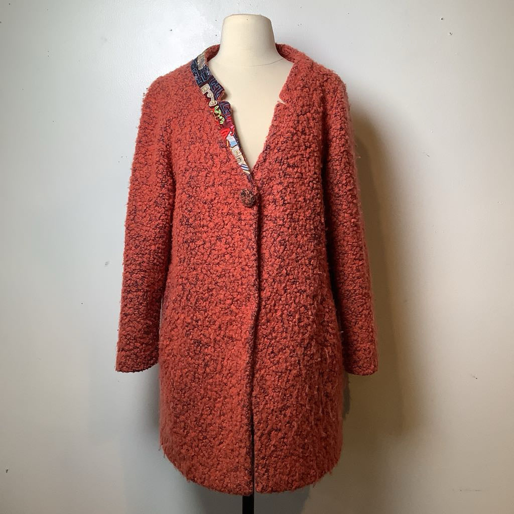 Orange Asian Design Teddy Coat