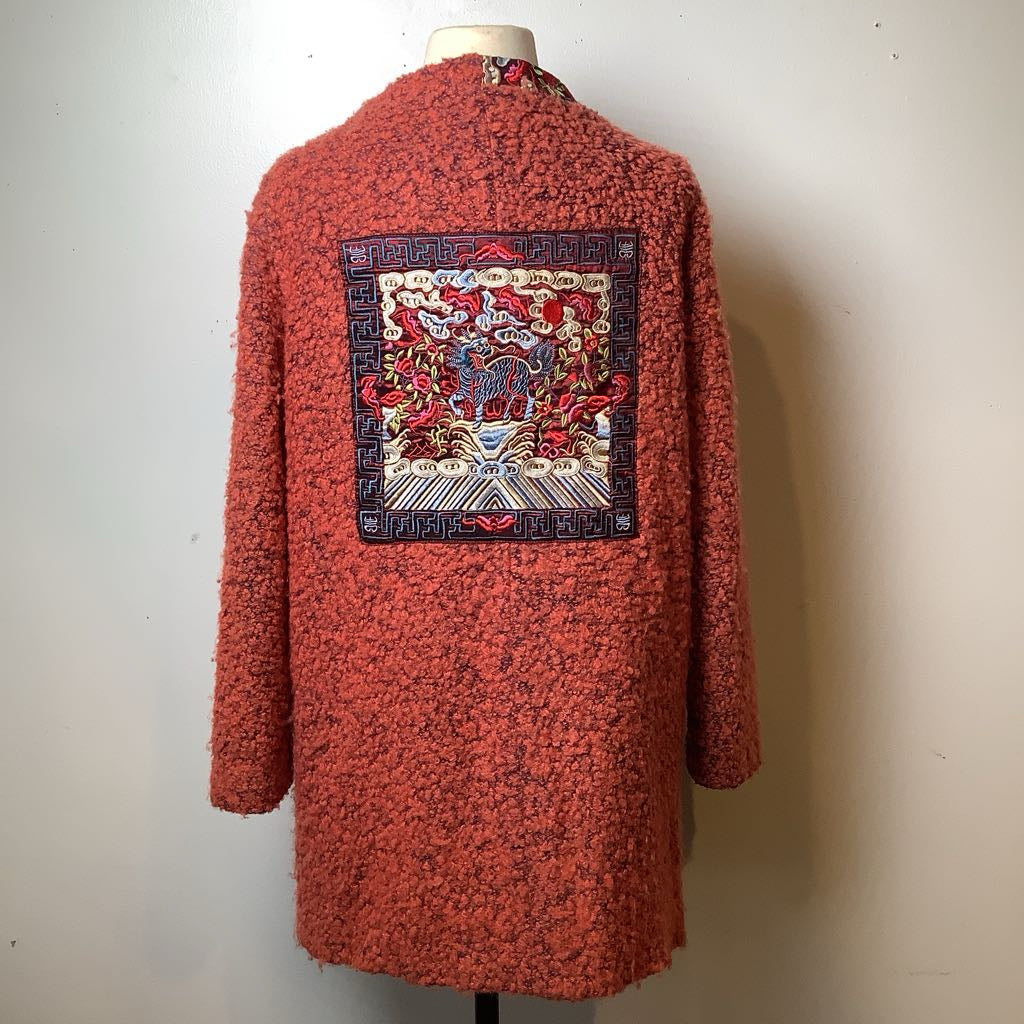 Orange Asian Design Teddy Coat