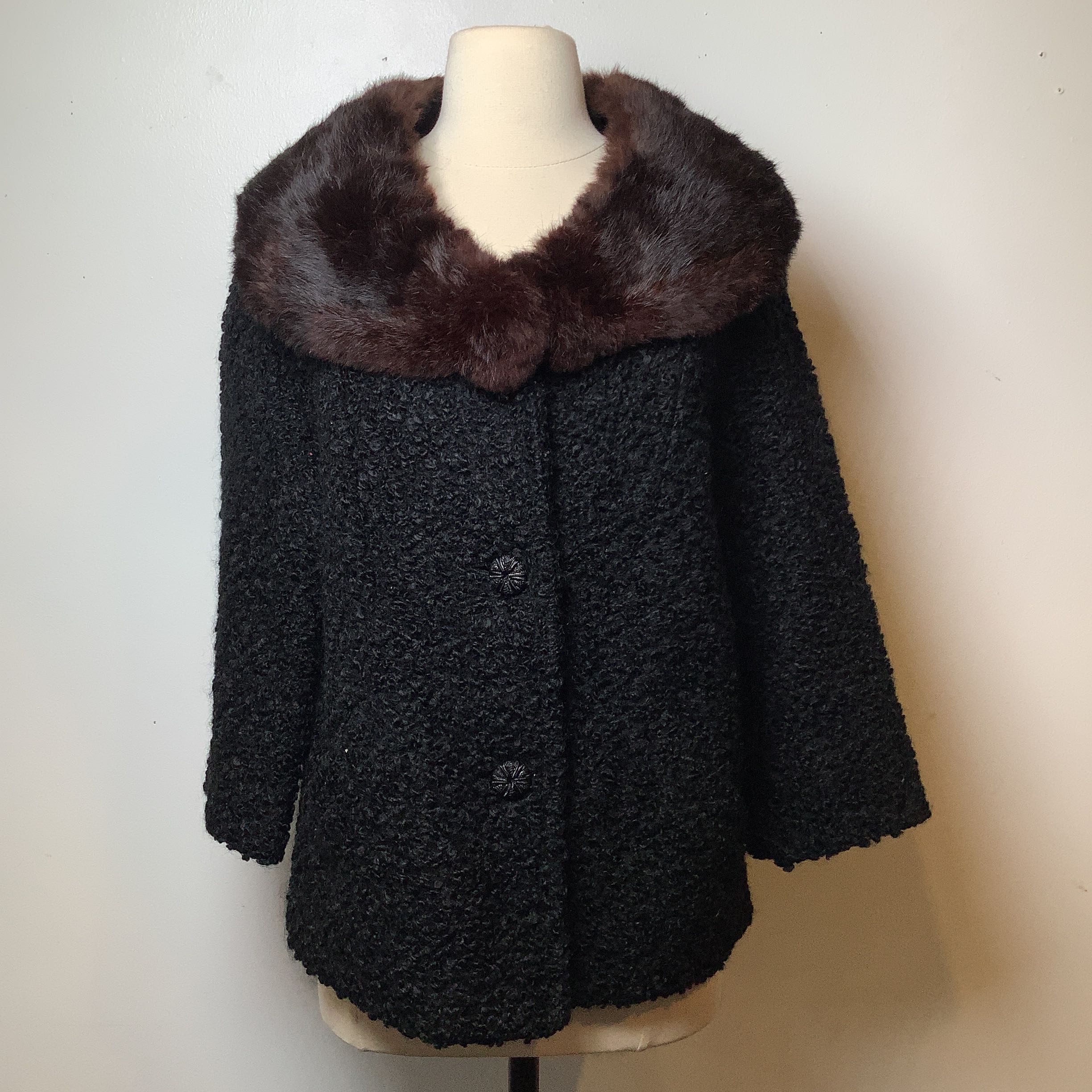 Black Persian Lamb Vintage Coat with Mink Collar