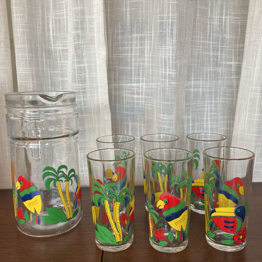 Vintage Toucan Tumbler & Pitcher Set