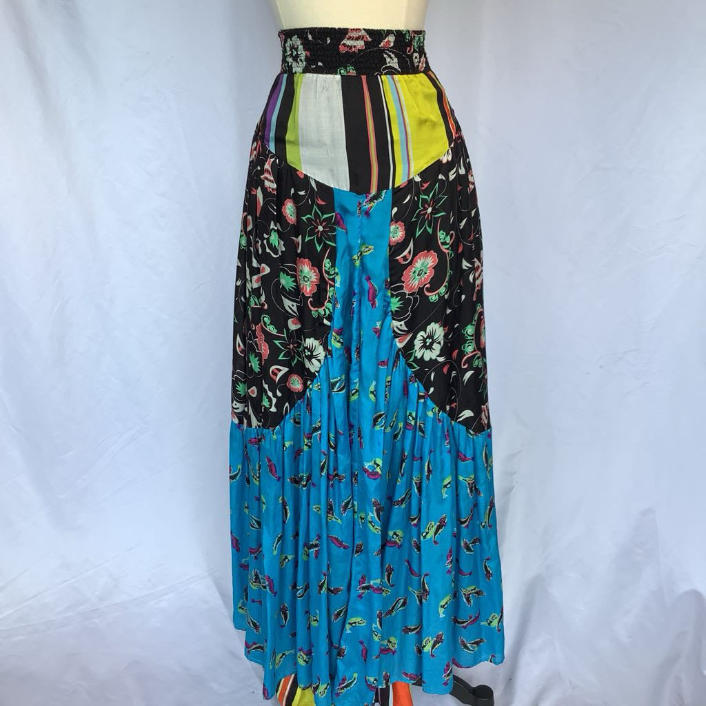 Silk Mimi Liberte Multi-pattern Skirt with Drop Hem