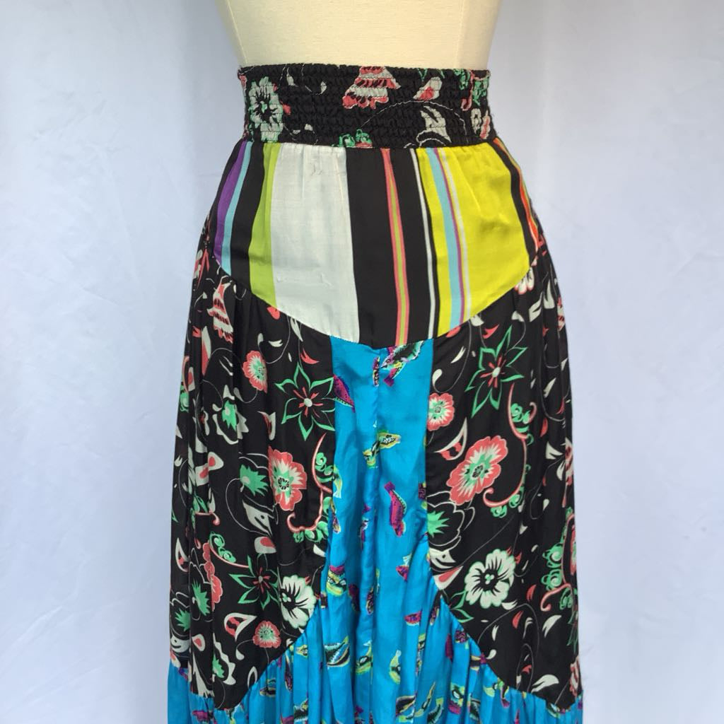 Silk Mimi Liberte Multi-pattern Skirt with Drop Hem