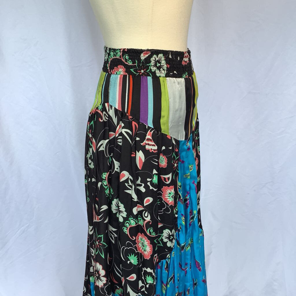 Silk Mimi Liberte Multi-pattern Skirt with Drop Hem