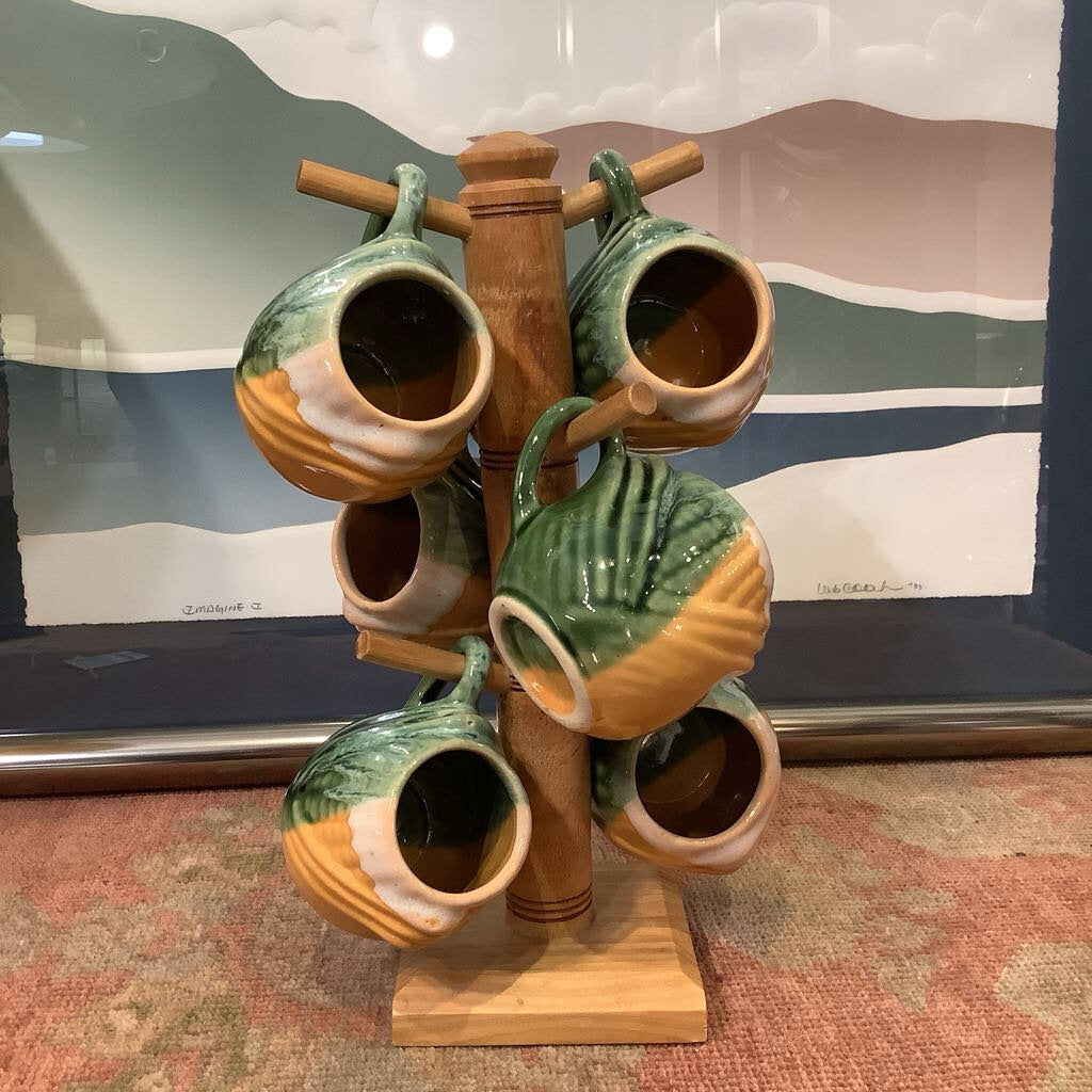 Vtg Glazed Corn Cup Tree w/ 6 cups (One cup is chipped on side)