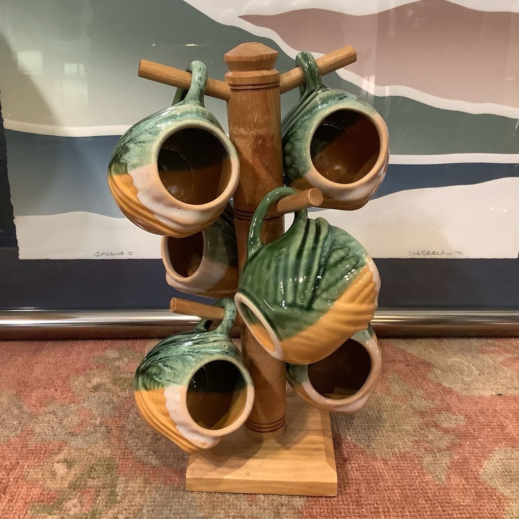 Vtg Glazed Corn Cup Tree w/ 6 cups (One cup is chipped on side)