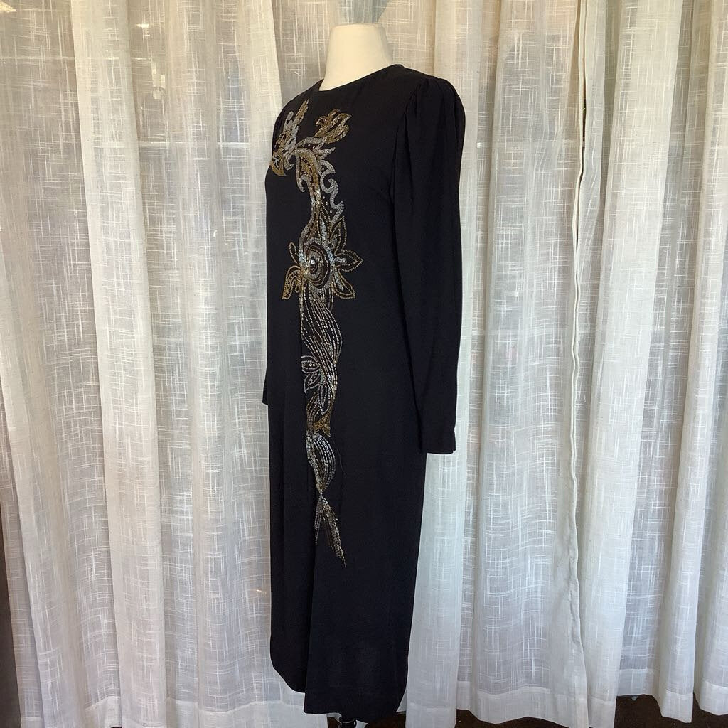1990s Ricki Lang Nuit Dress with Intricate Beadwork