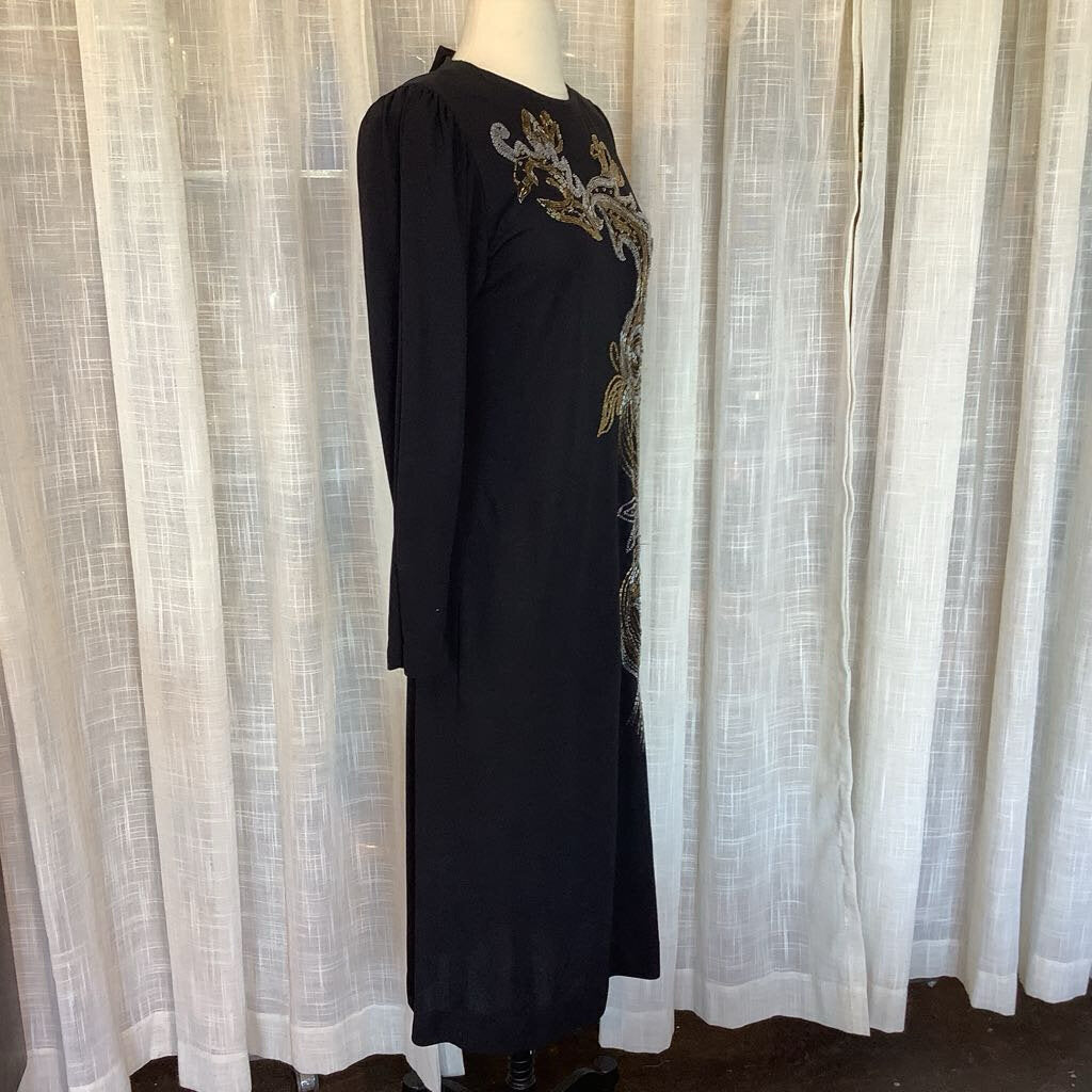 1990s Ricki Lang Nuit Dress with Intricate Beadwork