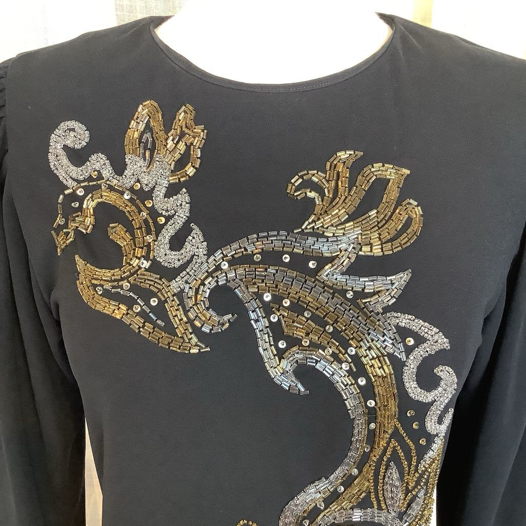 1990s Ricki Lang Nuit Dress with Intricate Beadwork