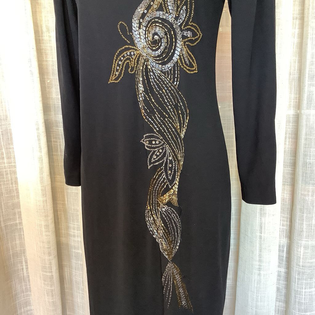 1990s Ricki Lang Nuit Dress with Intricate Beadwork