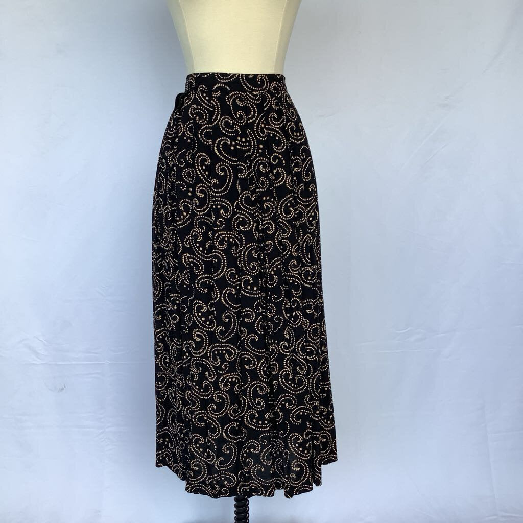1990s Black Swirl Midi Skirt