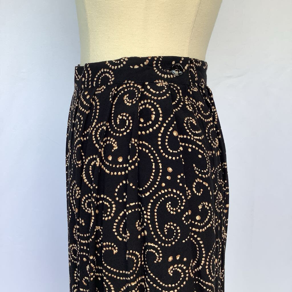 1990s Black Swirl Midi Skirt