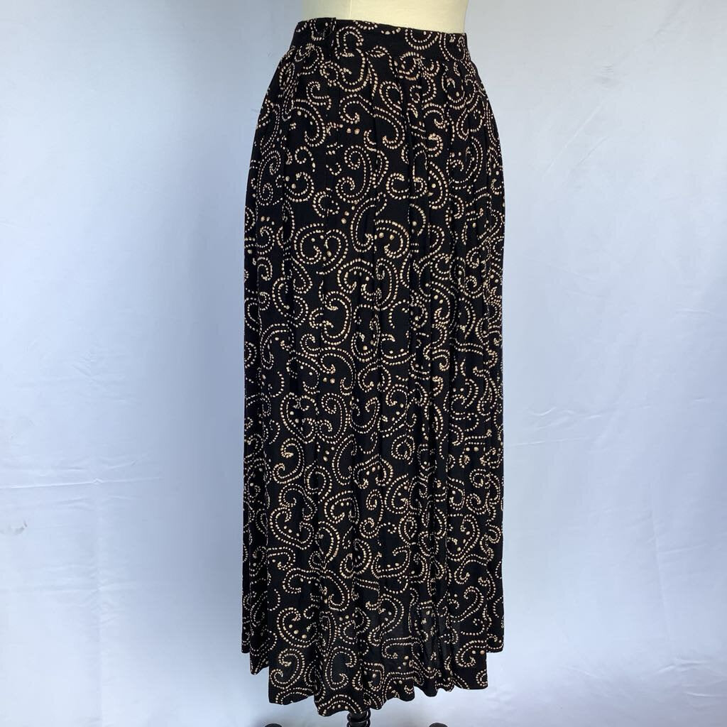 1990s Black Swirl Midi Skirt