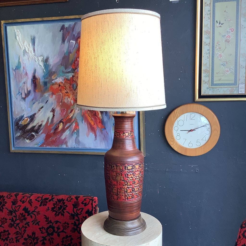 Mid-Century Red, Black & Gold Table Lamp