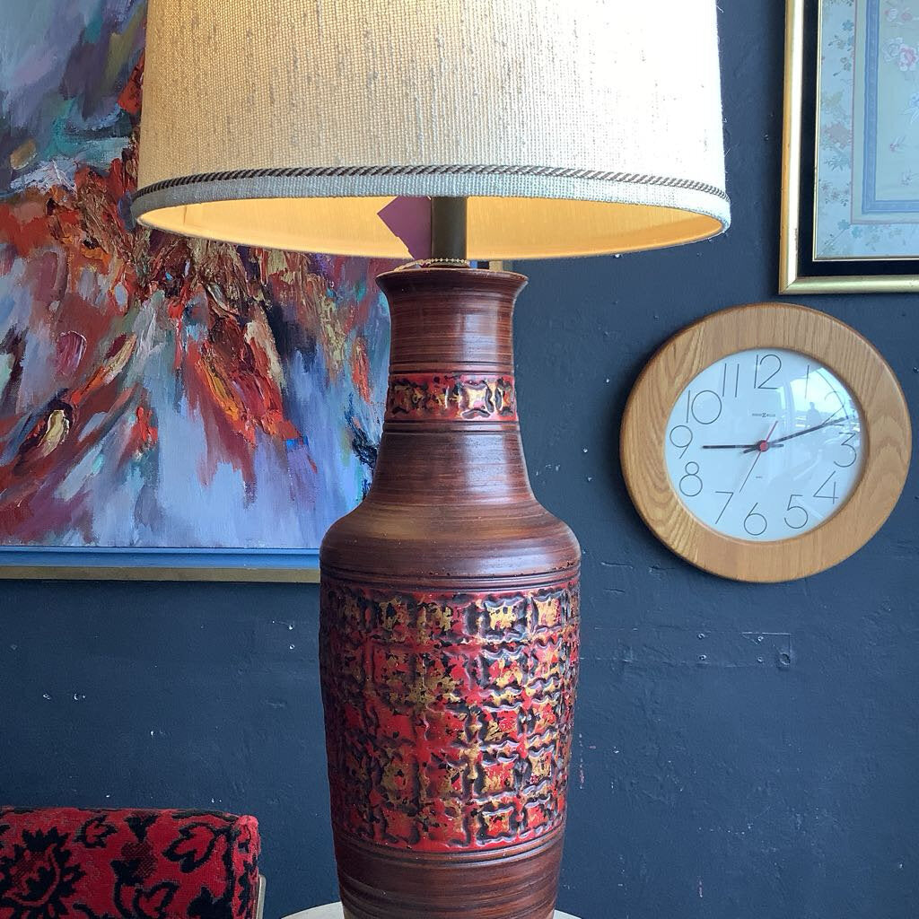 Mid-Century Red, Black & Gold Table Lamp