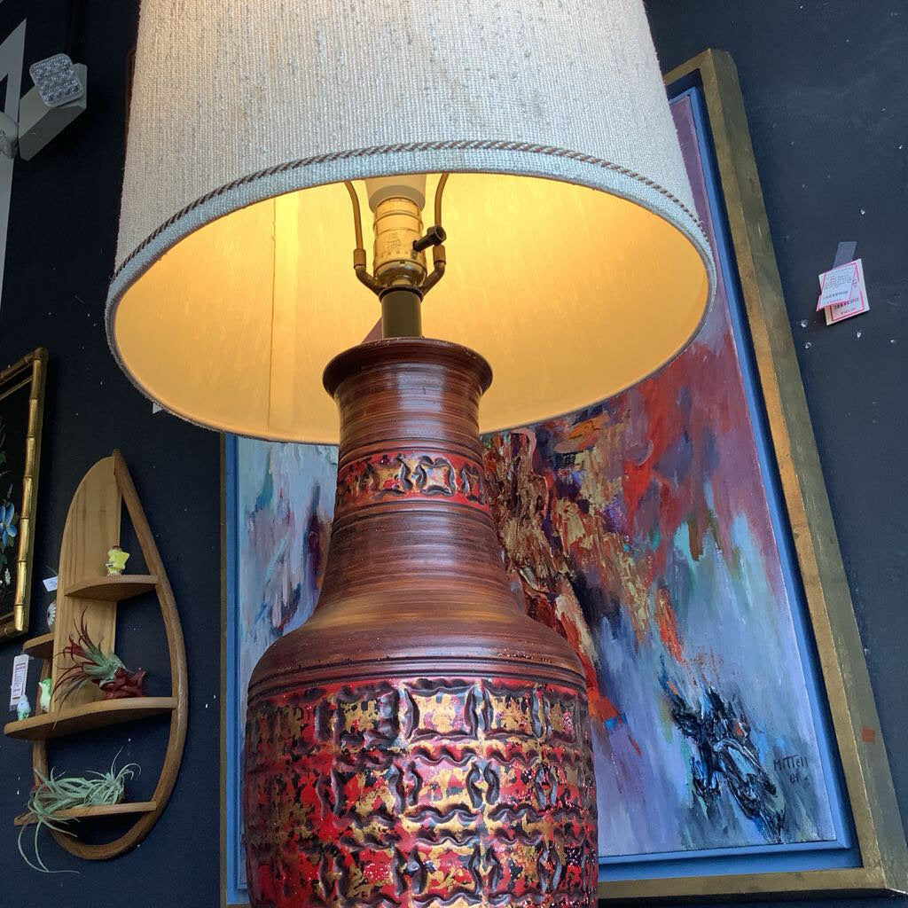 Mid-Century Red, Black & Gold Table Lamp