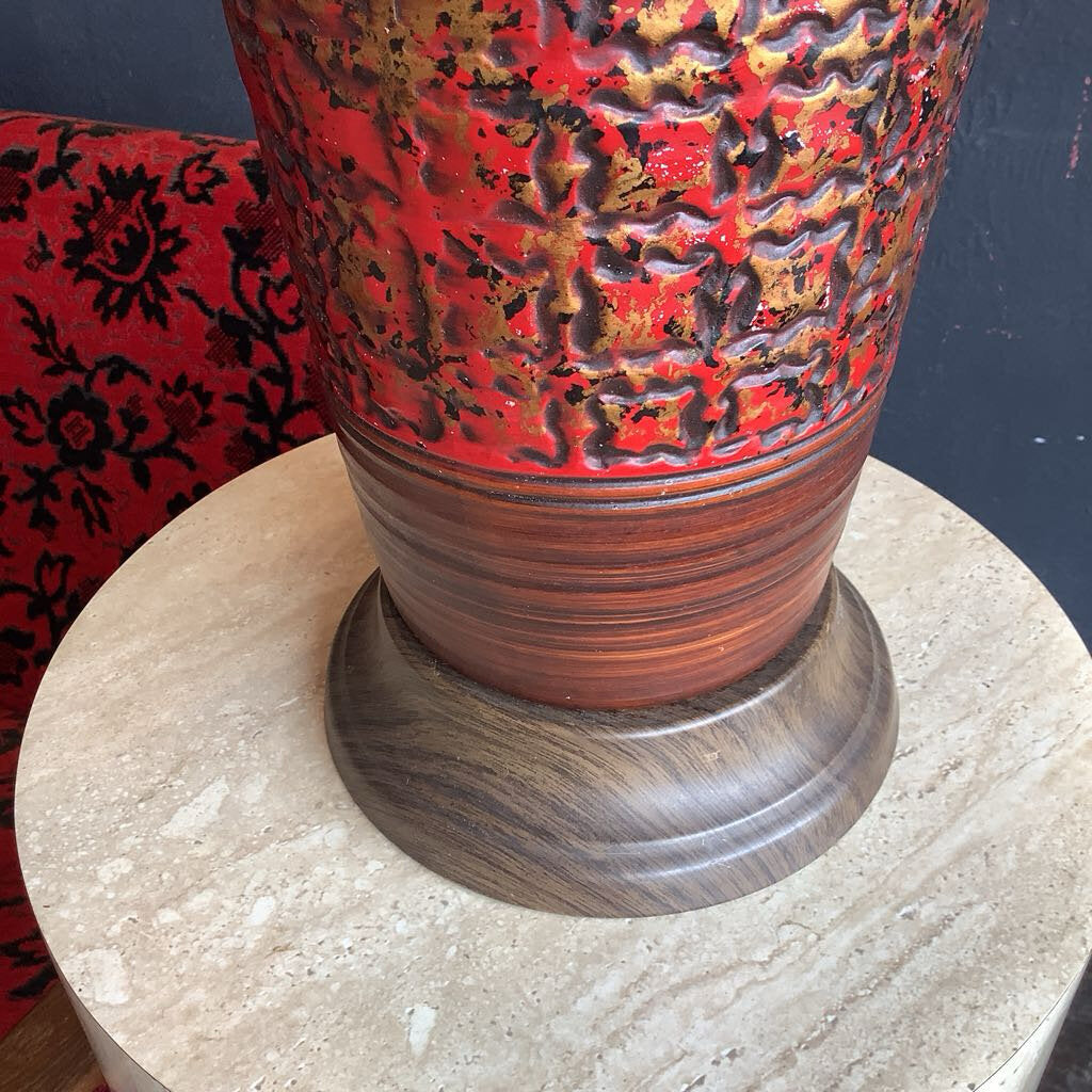 Mid-Century Red, Black & Gold Table Lamp