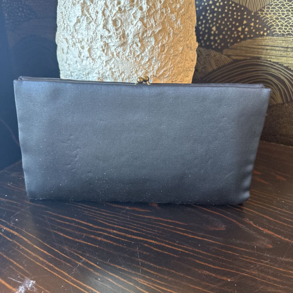 Vintage Black Silk w/ Floral Embroidery Clutch