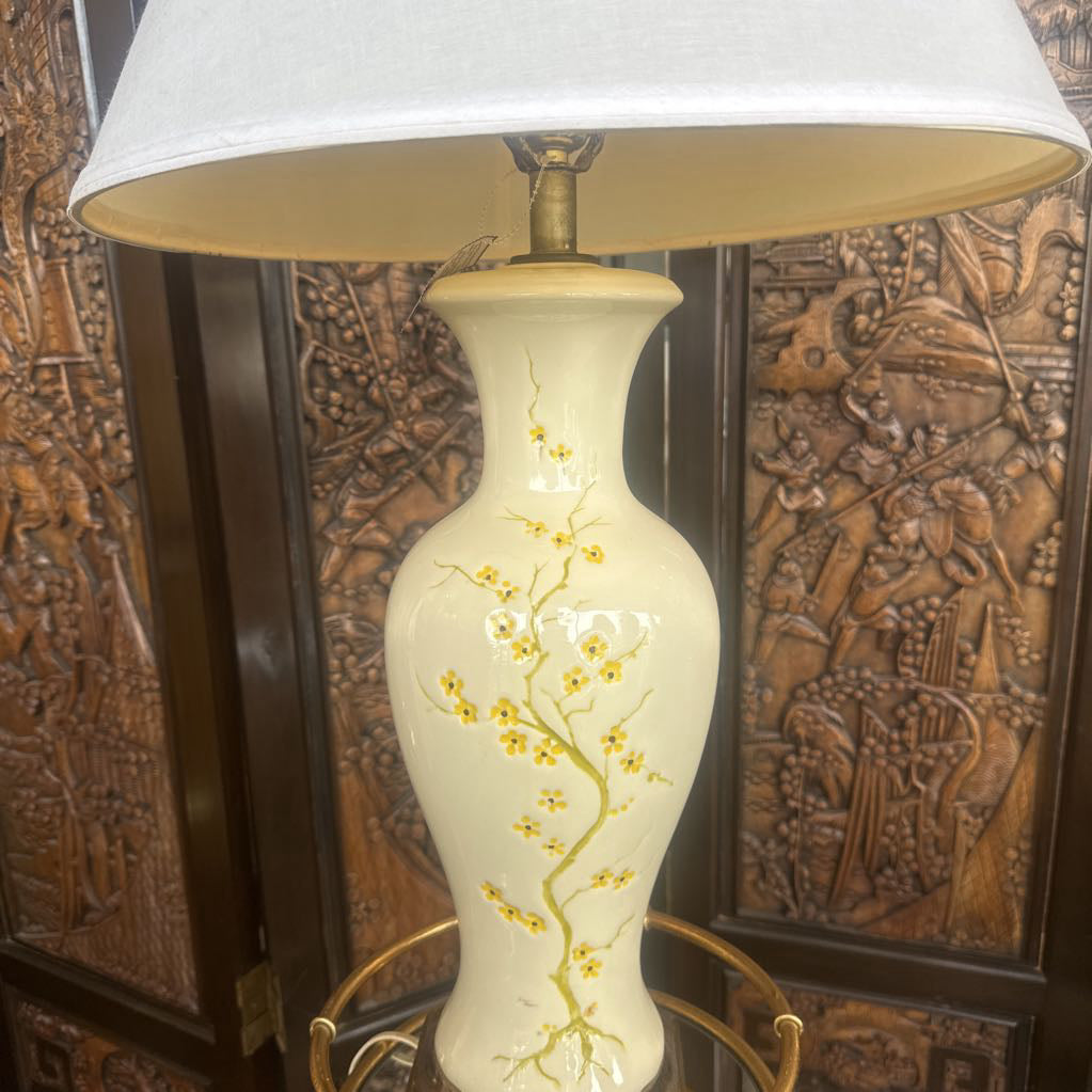 VTG "Cherry Blossom" Ginger Jar Lamp with Brass Base