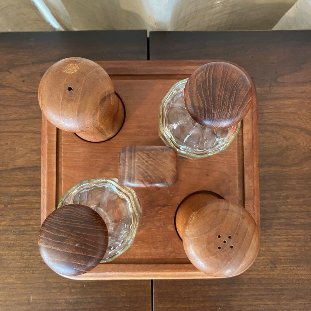 Mid Century Modern "Goodwood" Teak Salt & Pepper Oil & Vinegar Set