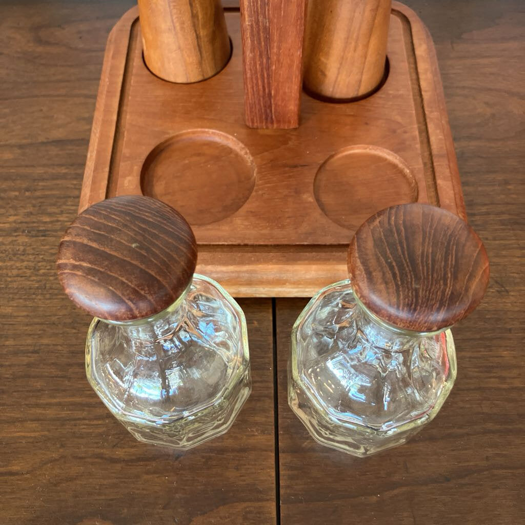 Mid Century Modern "Goodwood" Teak Salt & Pepper Oil & Vinegar Set