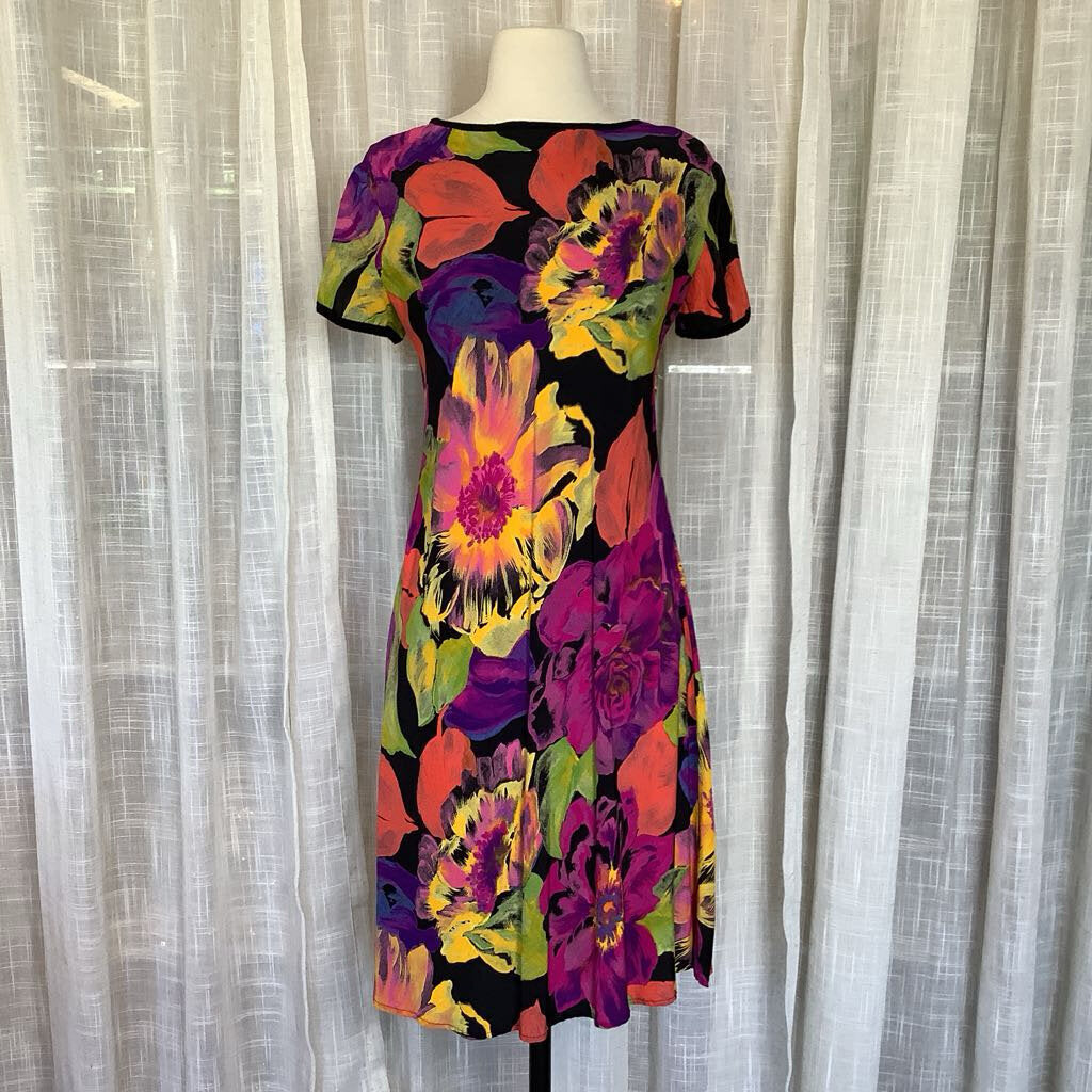 1990s Black Floral Mini Dress