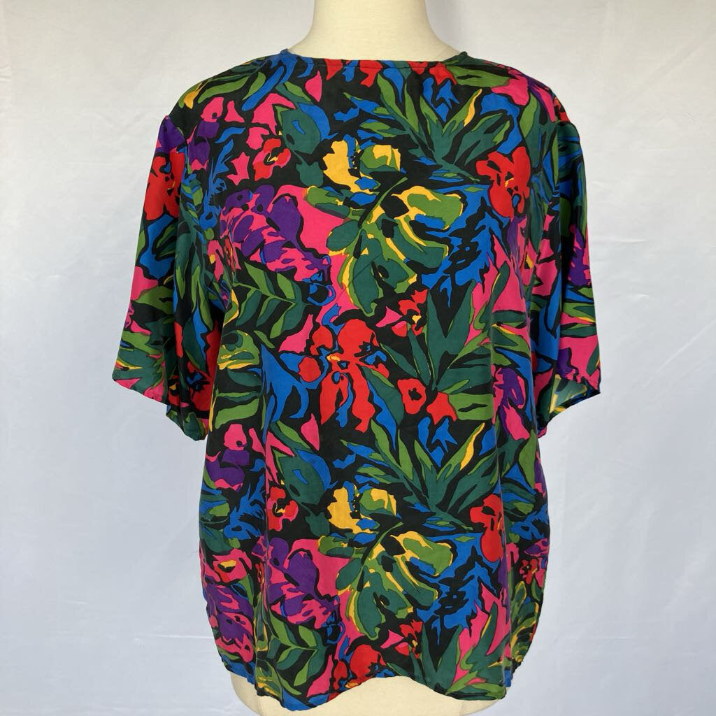 1990s Silk Tropical Floral Blouse