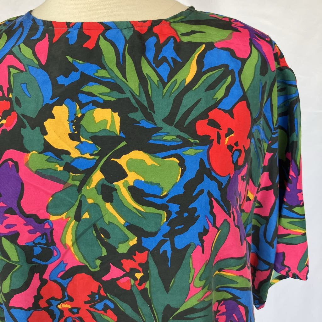 1990s Silk Tropical Floral Blouse