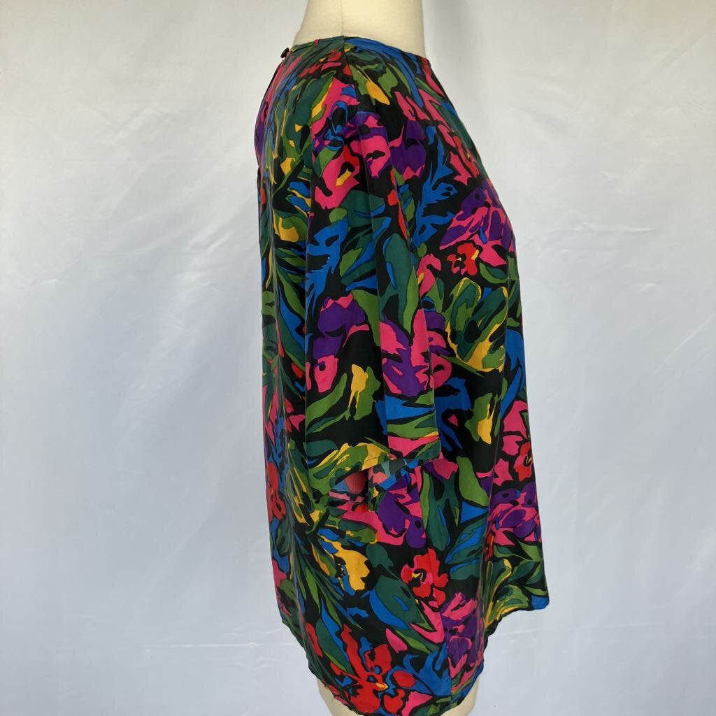 1990s Silk Tropical Floral Blouse